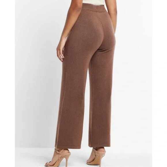NWT Express Super High Waisted Supersoft Sweater Wide Leg Pants Brown S - Picture 2 of 14